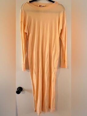 Free People Beach, Peach Color Long Sleeve Maxi Dress with pockets